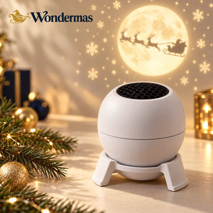 Wondermas Christmas Sky Projector with adjustable white base and festive moon projection