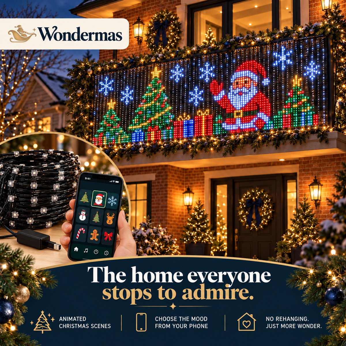 Wondermas curtain overview with smartphone app control