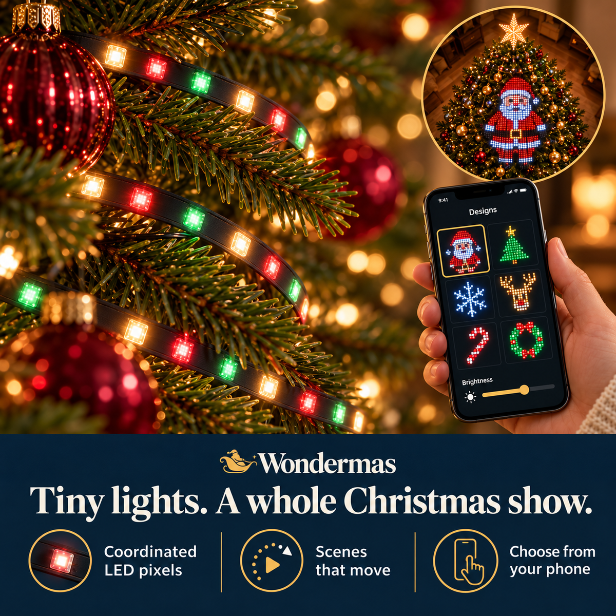 Wondermas tree app detail with smartphone app control