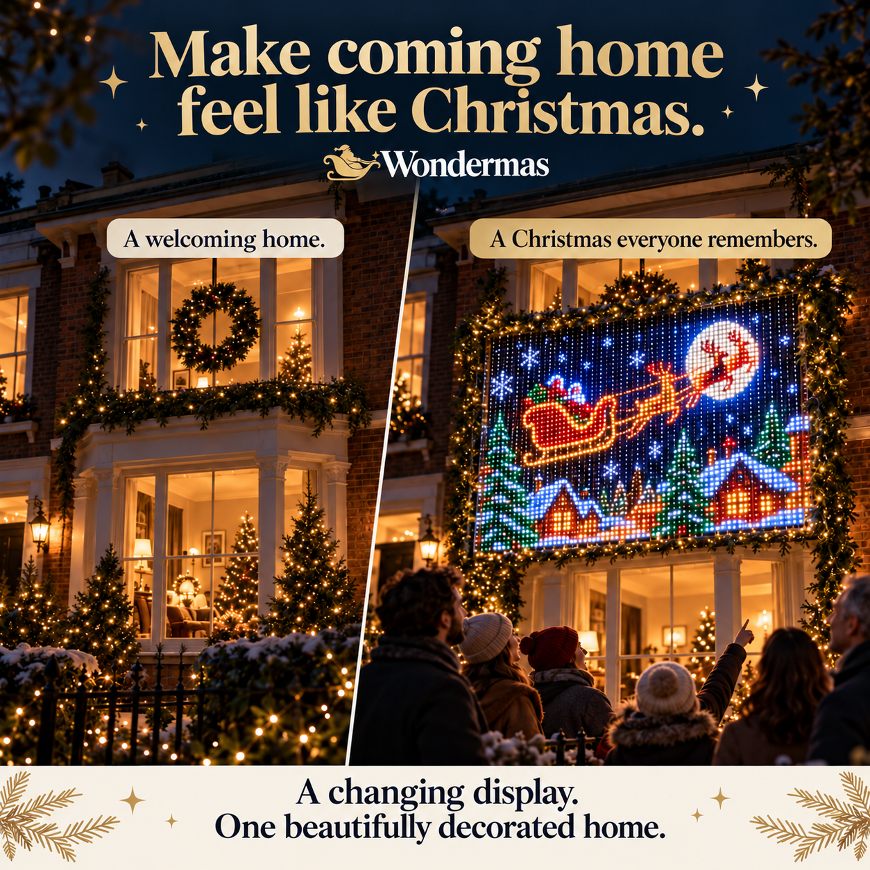 A home transformed by Wondermas Christmas lighting
