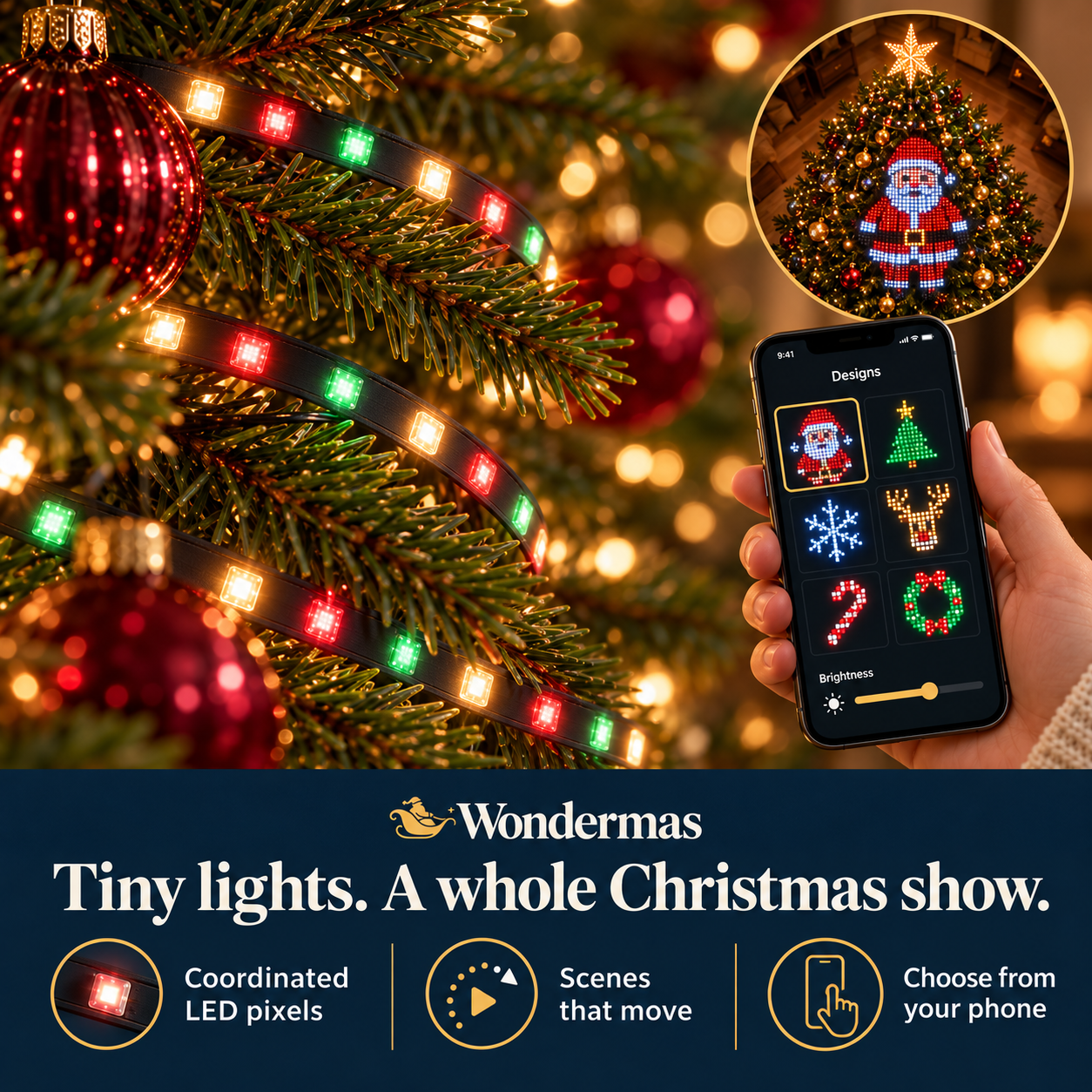 Wondermas smart LED pixel lights controlled from a smartphone app