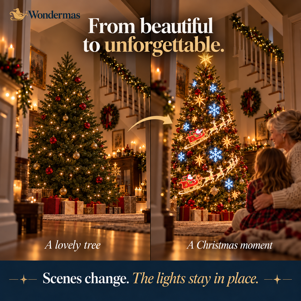A home transformed by Wondermas Christmas lighting
